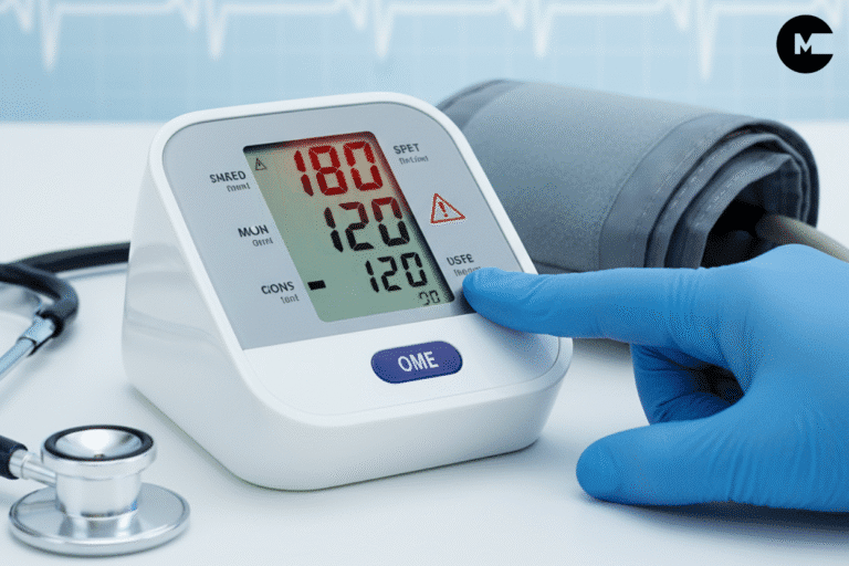 Blood Pressure Checking and shows 180/120 on machine