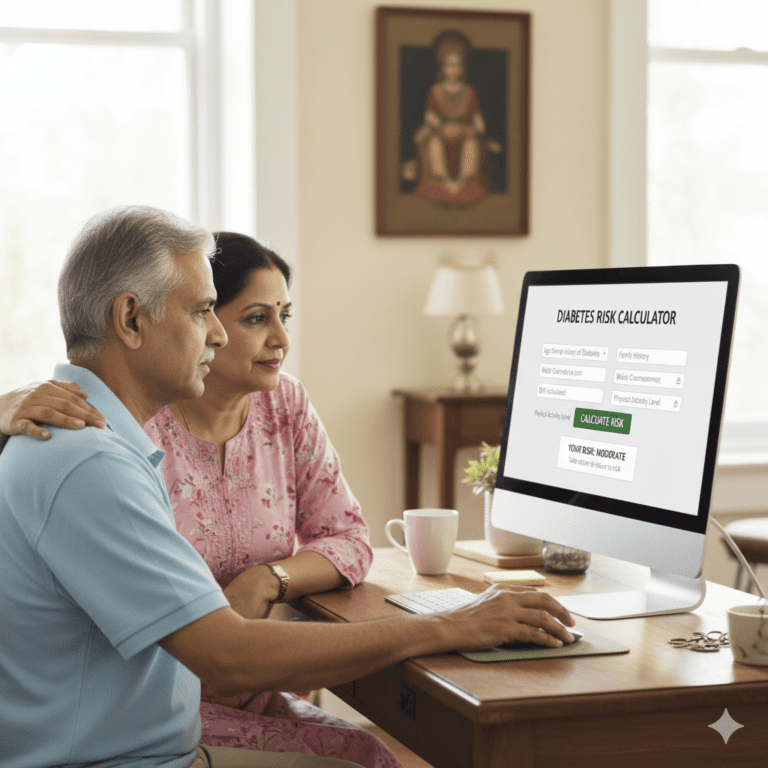 An old couple checking about DIabties risk calculator on desktop computer