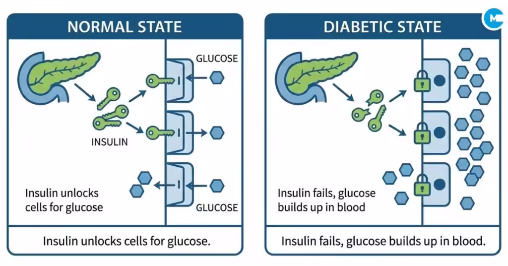 How insulin regulates blood sugar in normal and diabetic conditions