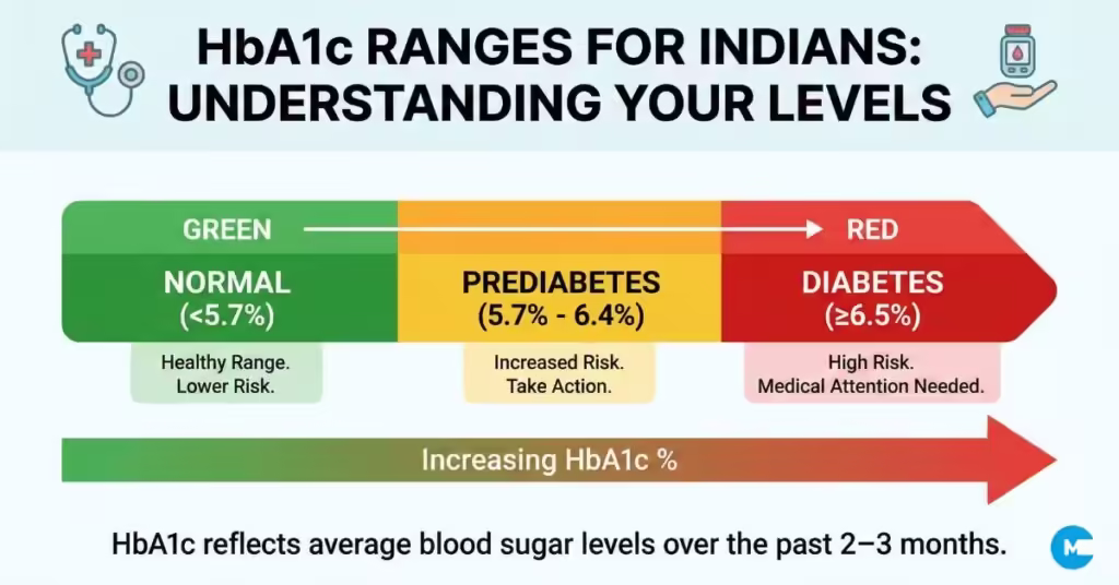 HbA1c normal range chart - color coded guide for Indians