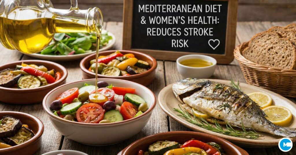 Mediterranean diet foods reducing stroke risk in women with olive oil vegetables fish