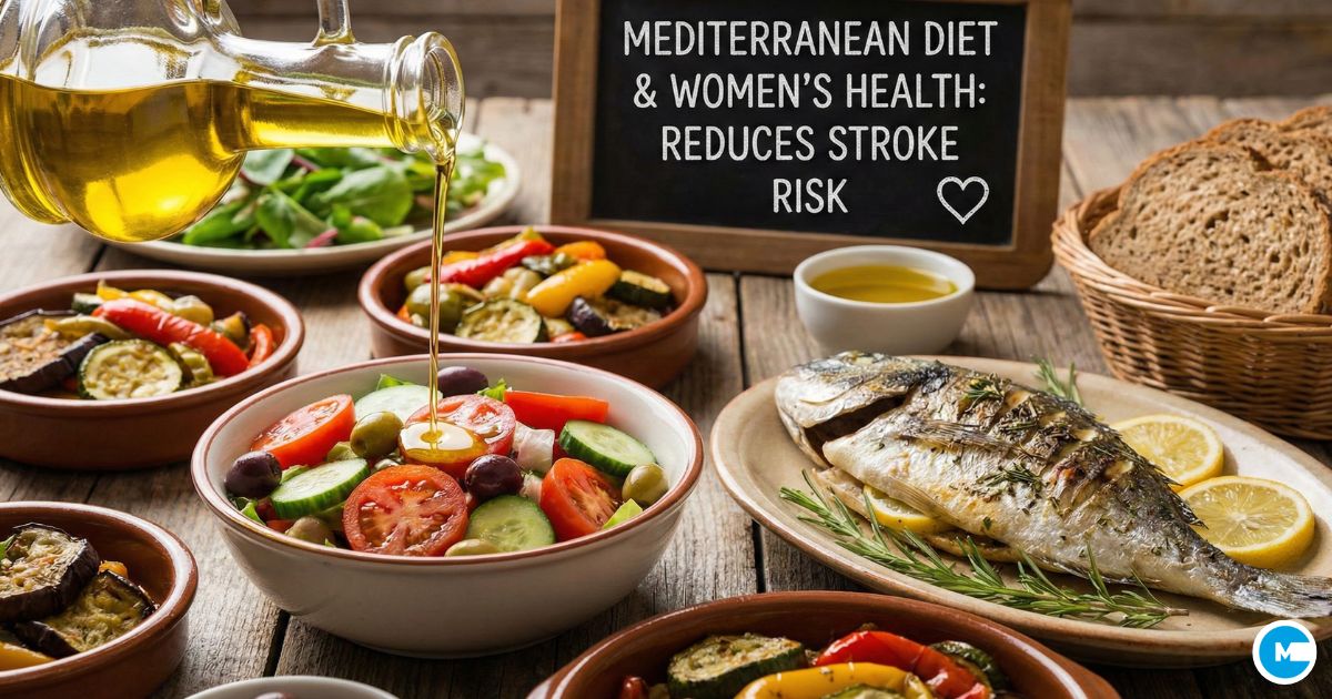Mediterranean diet foods reducing stroke risk in women with olive oil vegetables fish