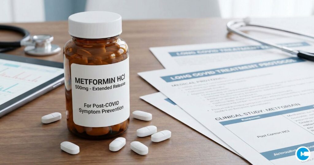 Metformin medication pills preventing long COVID symptoms post-infection treatment