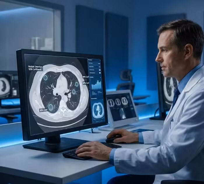 AI medical diagnosis accuracy statistics 2026 — doctor reviewing AI-assisted diagnostic scan